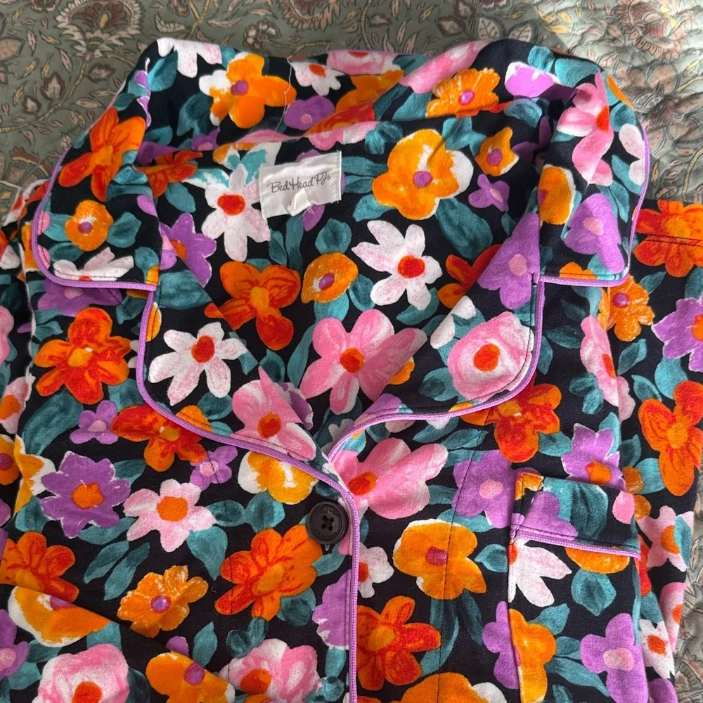 BedHead Cotton Knit Floral Pajamas- Black, Orange, Pink, Purple - Picture 1 of 6